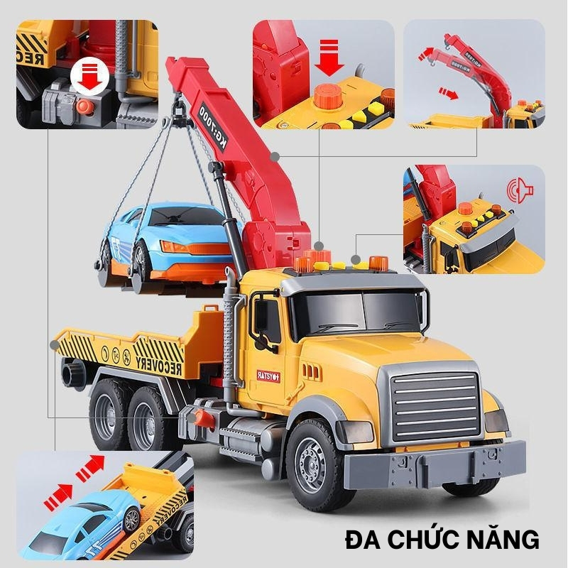 Xe Cứu Hộ Đồ Chơi Cỡ Lớn Cho Bé, Xe Cần Cẩu Cứu Hộ Ô Tô Giao Thông Có Đèn Nhạc