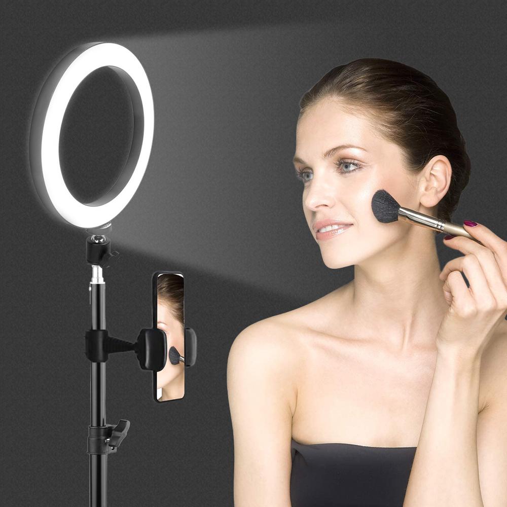 Đèn LED chiếu video 16cm / 6 inch có thể điều chỉnh độ sáng có 3 chế độ chiếu sáng USB kích thước giá đỡ điện thọai 210cm