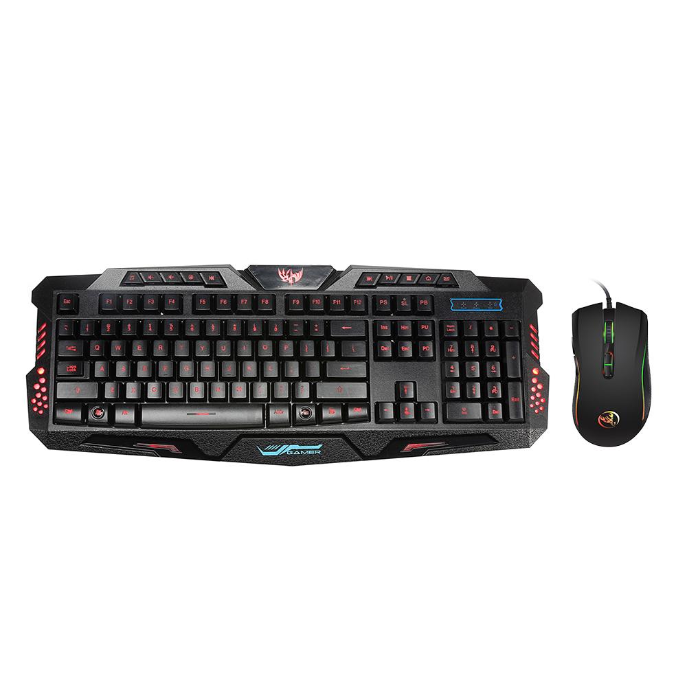HSXJ V600 English 3 Backlight Wired Gaming Keyboard and Mouse Combo Optical Mice Adjustable DPI 114 Keys