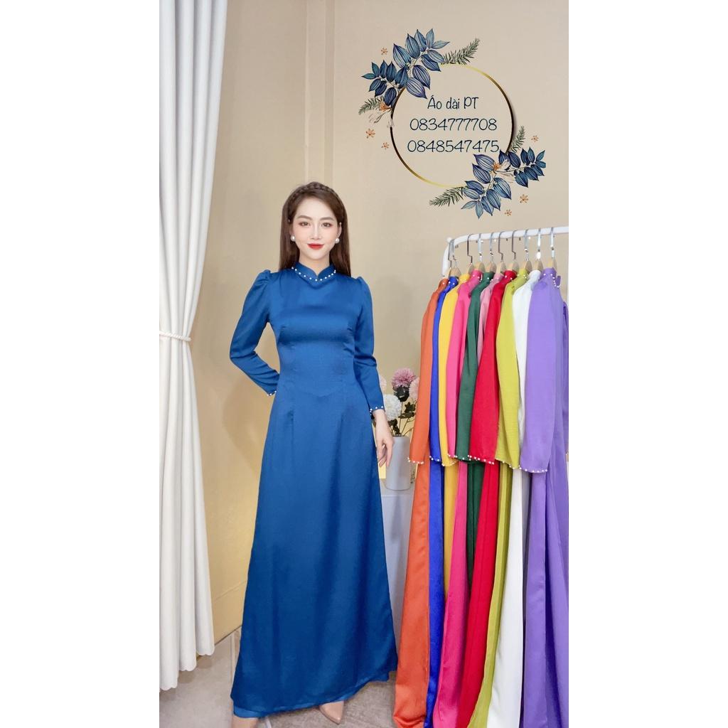 Áo dài truyền thống may sẵn lụa tây thi trơn màu xanh két, xanh rêu.hồng phấn, trắng đẹp
