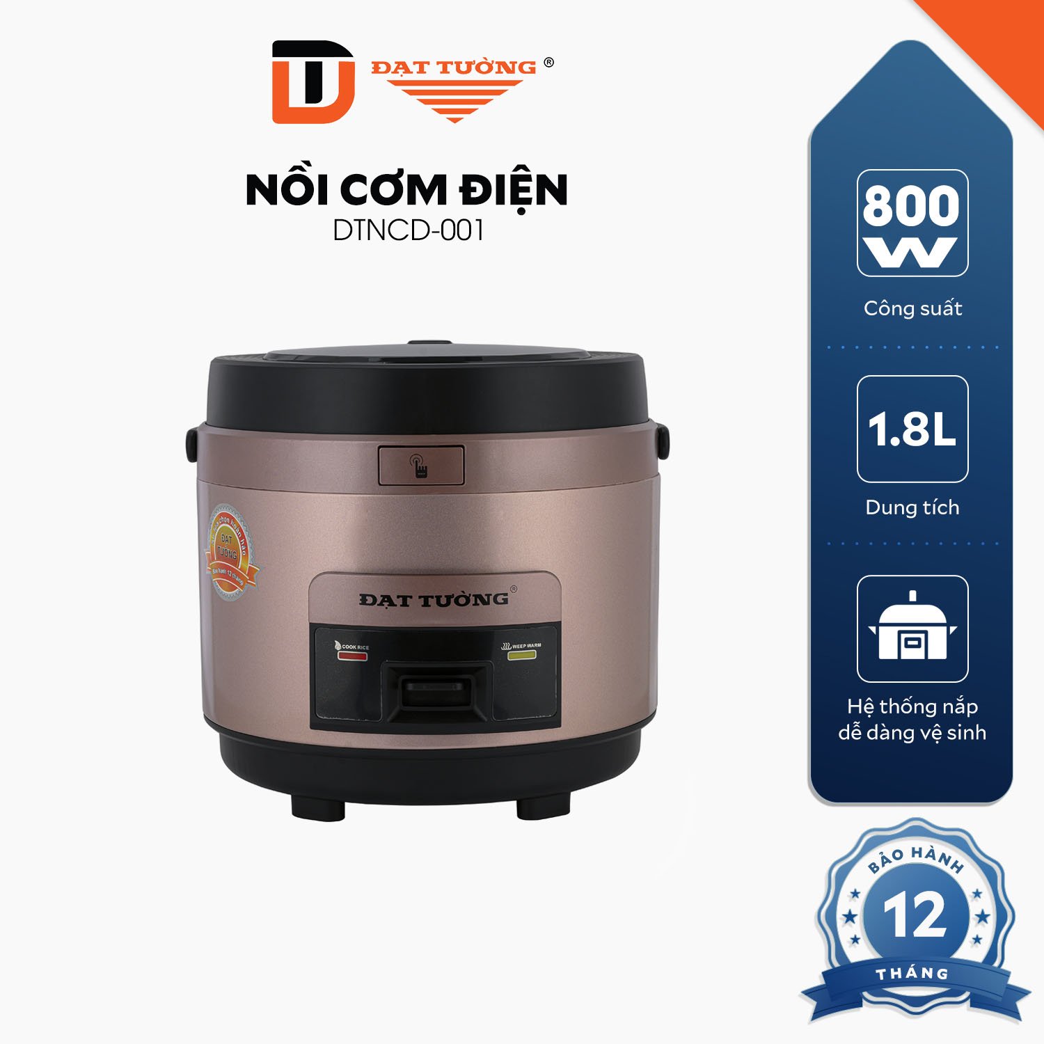 Nồi Cơm Điện 1.8L Đạt Tường - DTNCD001 - Hàng Chính Hãng