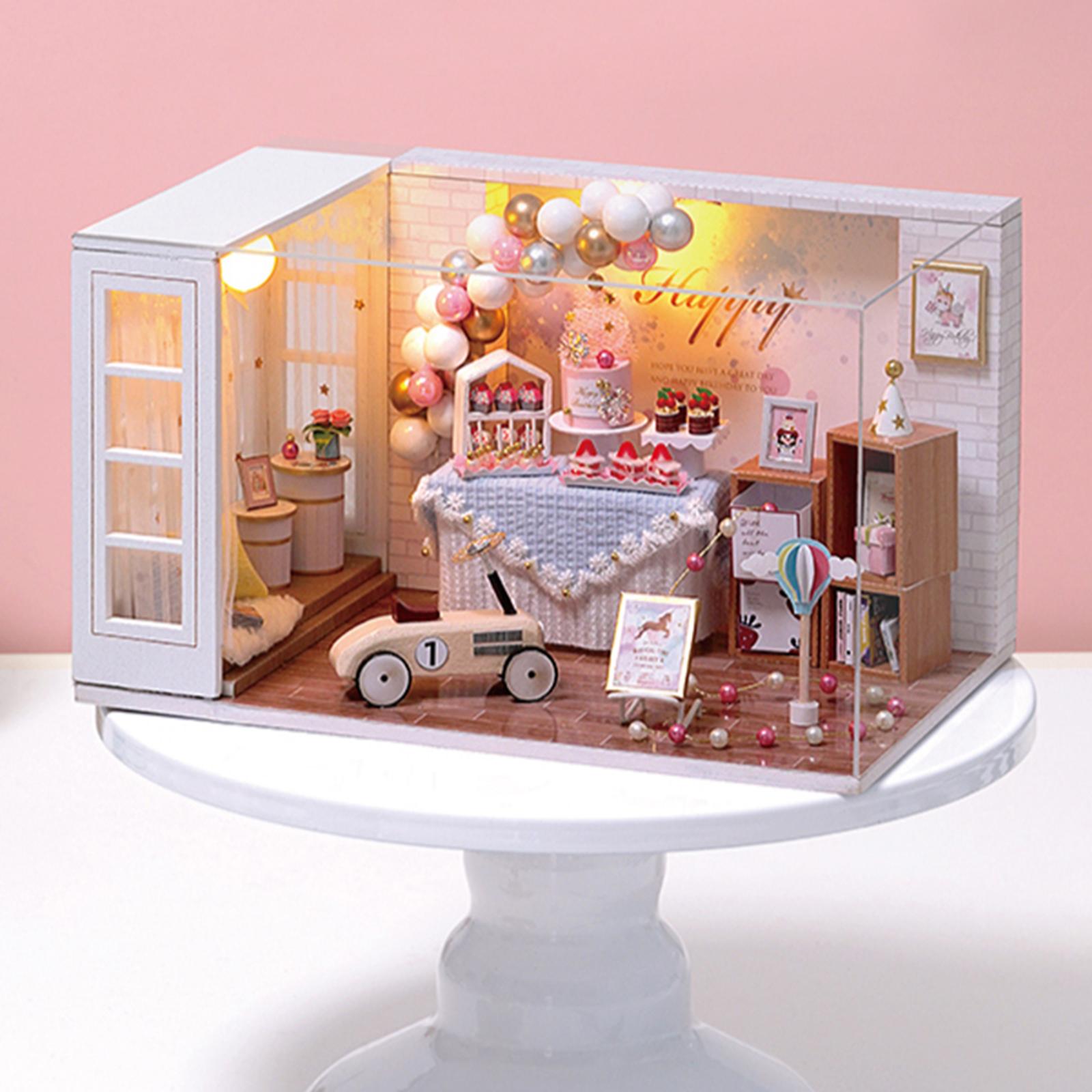Dolls House & Dust Proof & LED Light Creative Room Toys for Little Children Gift
