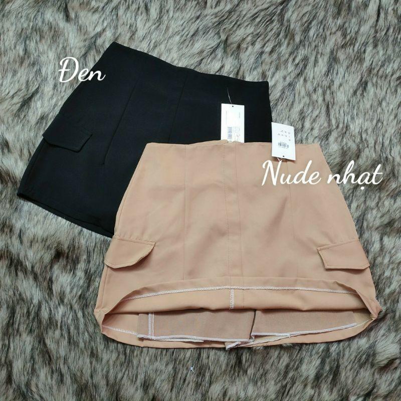 CHÂN VÁY CHỮ A NÂU 2 TÚI GIẢ