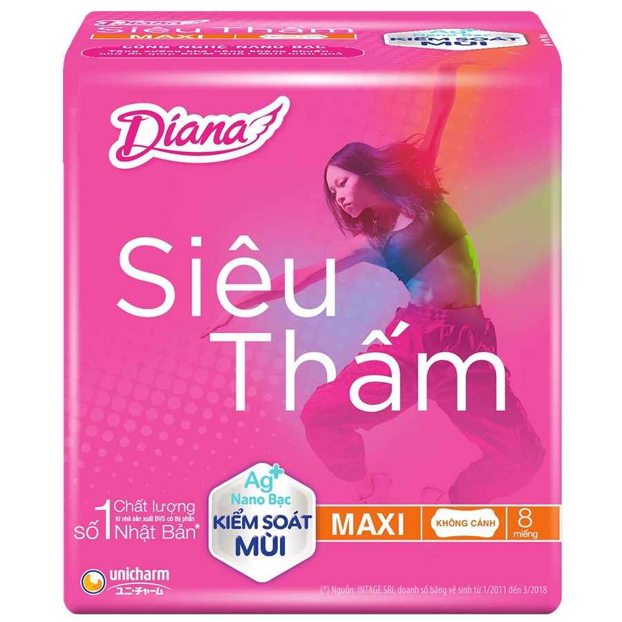 Băng Vệ Sinh Diana Siêu Thấm Maxi Không Cánh (Gói 8 Miếng)