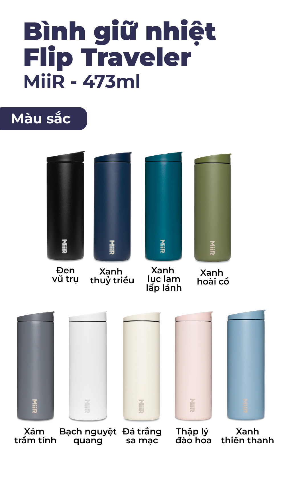 Bình giữ nhiệt MiiR Flip Traveler nắp mở tiện lợi thương hiệu Mỹ nhập khẩu chính hãng