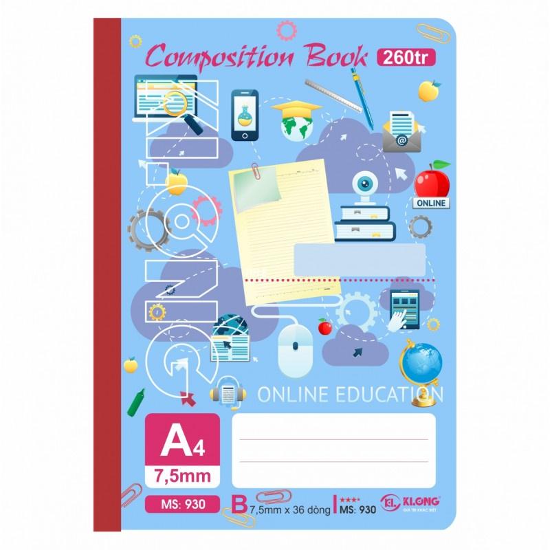 Sổ kẻ ngang may dán gáy Composition book A4 260 trang 58/92; MS: 930