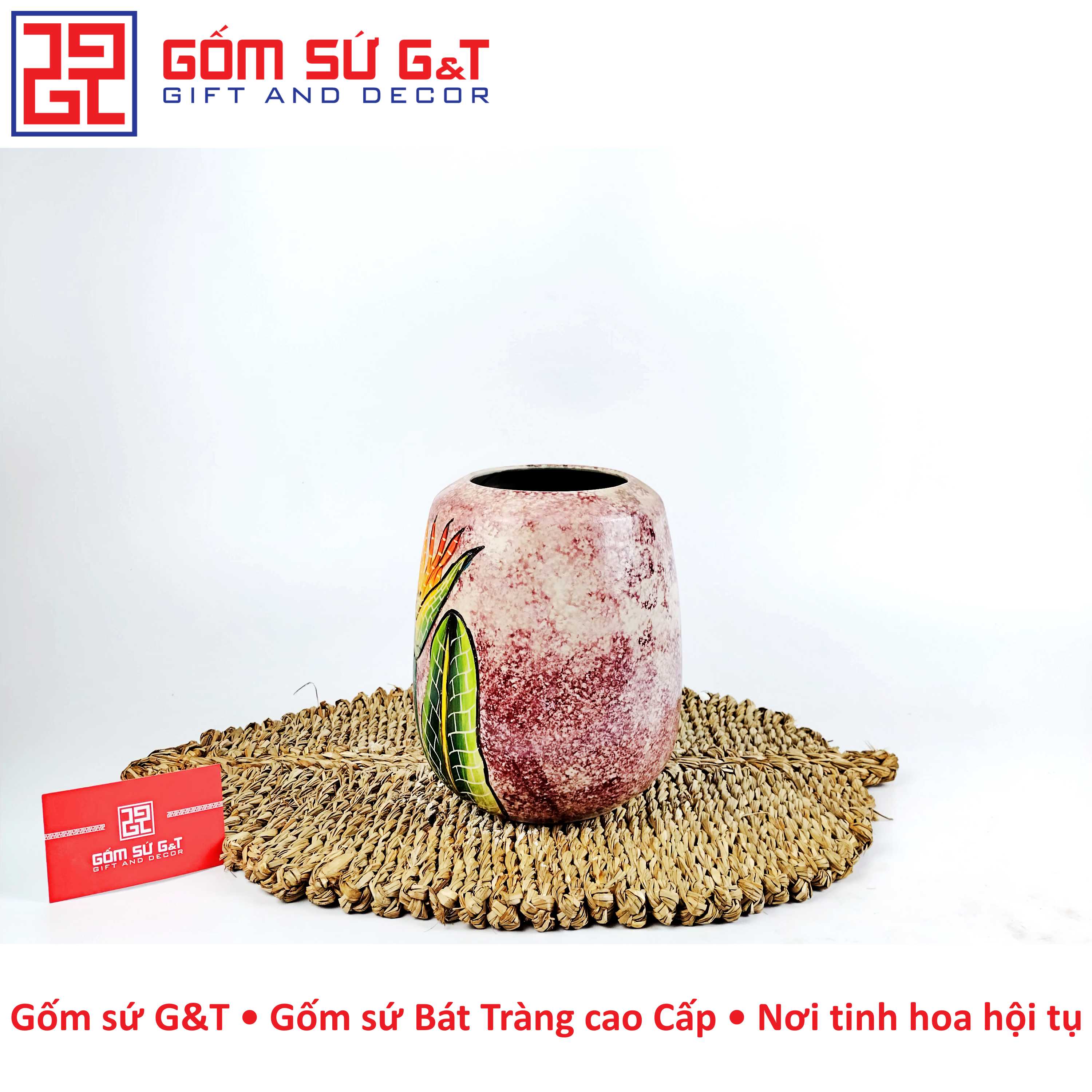 Lọ hoa dáng trụ hoa thiên điểu Gốm Sứ G&amp;T