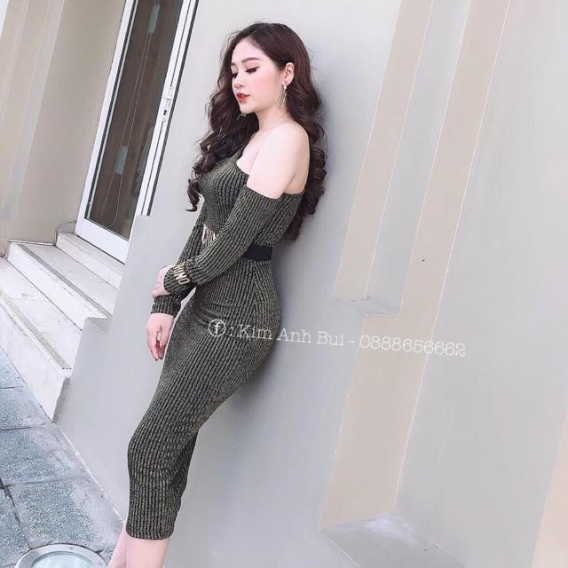 Đầm len kẻ body
