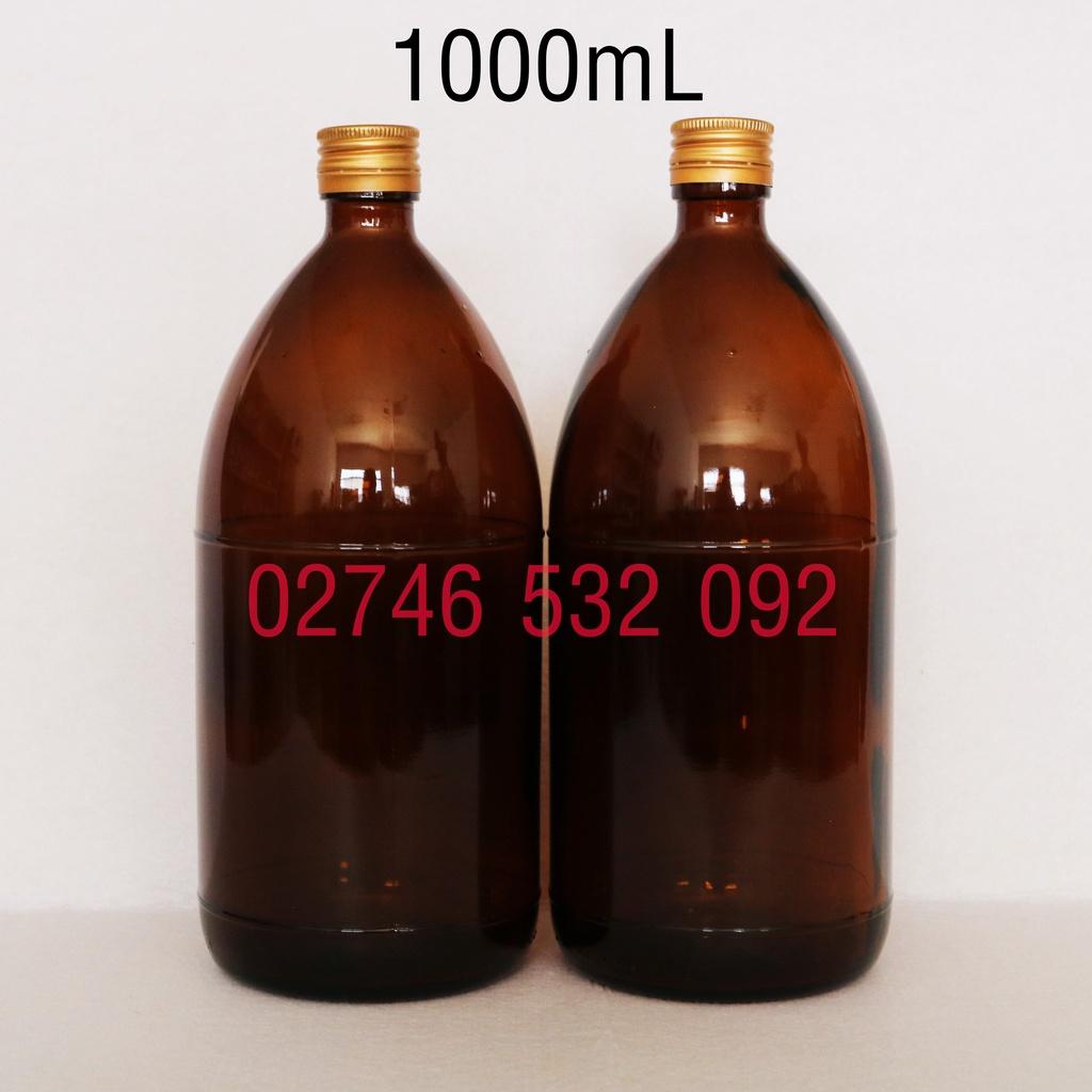 Chai Thủy Tinh Nâu 500ml và 1000ml Nắp Kim Lọai