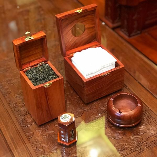 Combo bộ đồ gỗ gồm hộp giấy, hộp trà, tăm, gạt tàn giá tại xưởng