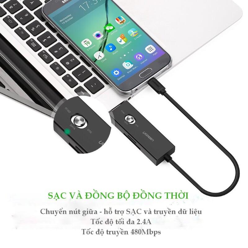 Ugreen UG30518US190TK 30CM màu Đen Cáp chuyển MICRO USB sang USB 2.0 đọc thẻ SD + TF hỗ trợ OTG - HÀNG CHÍNH HÃNG