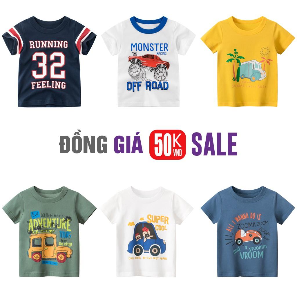 Áo thun ngắn tay cho bé trai họa tiết xe ô tô ngộ nghĩnh hàng cotton