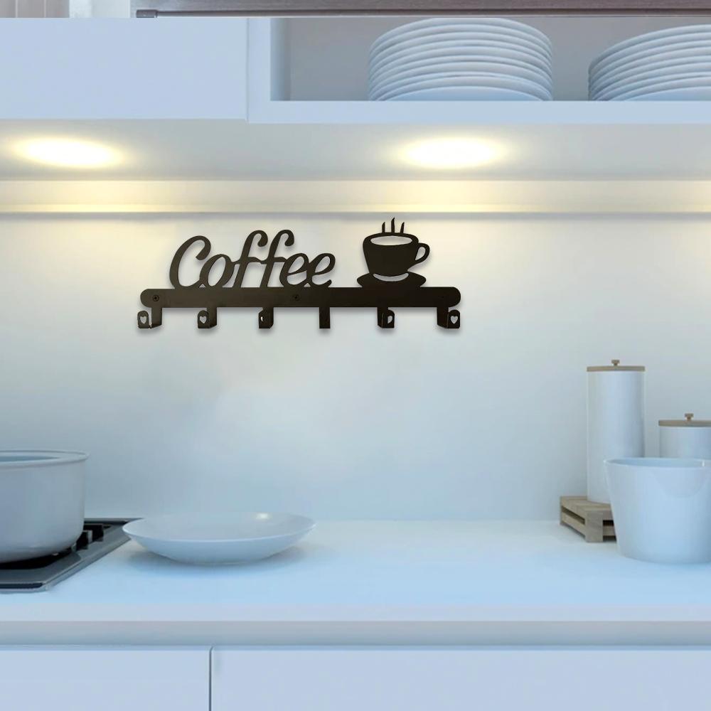 Cốc Cà Phê Giá Đỡ Với 6 Móc Kim Loại Treo Cốc Cà Phê Móc Treo Tường Treo Tường Cà Phê Giá Treo Đồ Nhà Bếp Thanh phụ Kiện