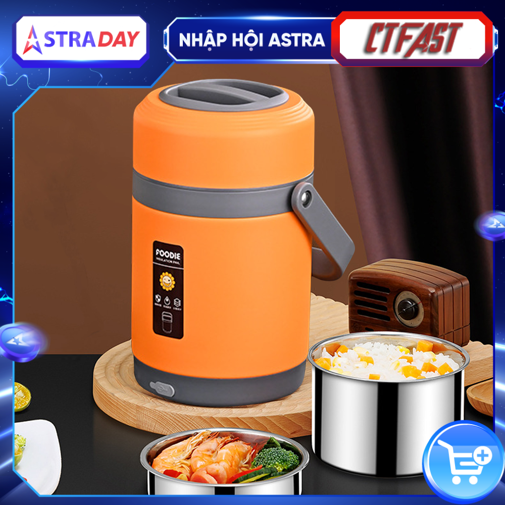 Hộp cơm giữ nhiệt cắm điện dung tích 1.6L CTFAST-A09 : Hộp cơm văn phòng 3 ngăn,  chất liệu inox 304 an toàn, sạc USB làm nóng nhiệt độ ổn định 65 độ C tiện dụng, tặng kèm phụ kiện - Hàng loại 1