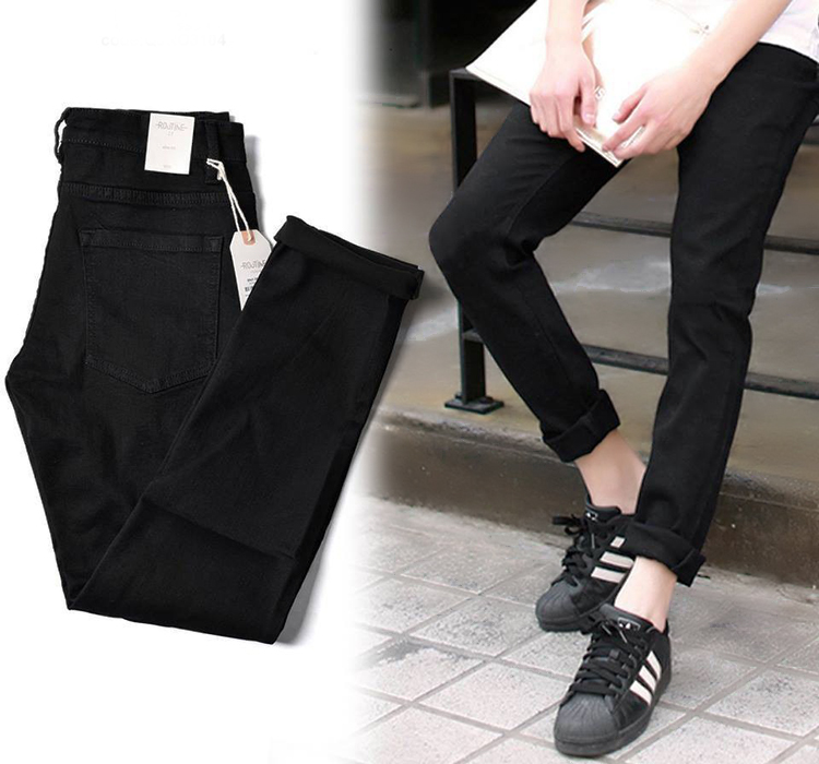 Quần Jeans Nam Đen Trơn Co Giãn