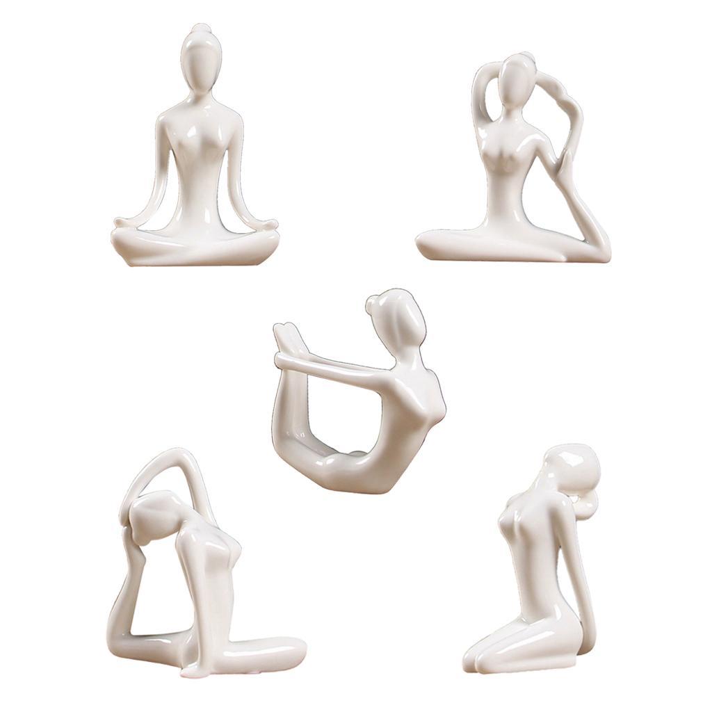 5x Ceramic Yoga Figure Ornament Statue Sculpture for  Decor