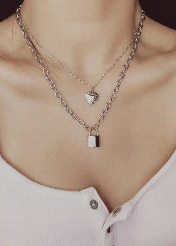 Set 2 dây chuyền nữ ổ khóa trái tim xinh xắn