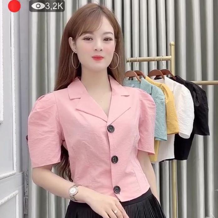 Áo Sơ Mi Cổ Vest Tay Bồng A23, Áo Sơ Mi Nữ, Chất Đũi Xước Mềm Mịn, Thoáng Mát,Dễ Phối Đồ