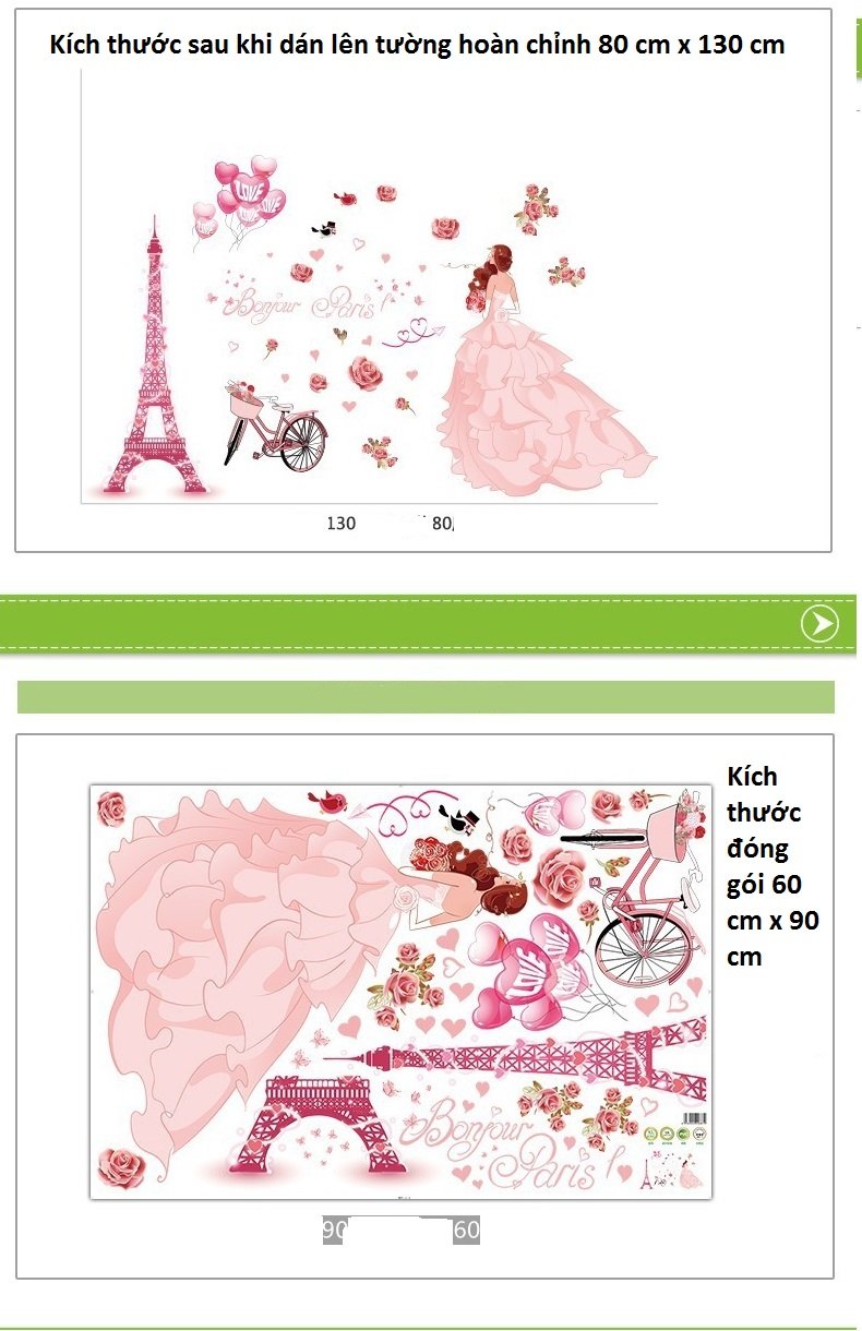Decal dán tường cô gái Paris ngọt ngào sang trọng