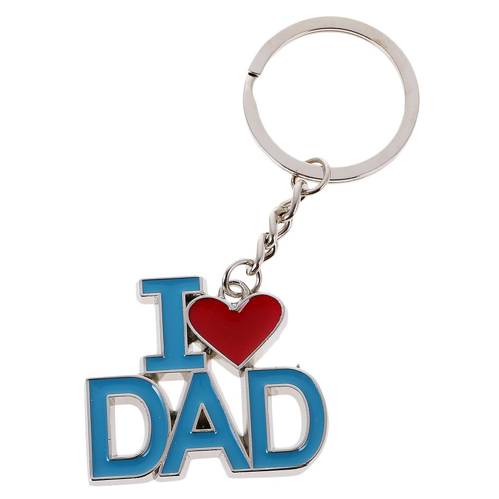 2xModern I Love Parent Pendant Alloy Keychain Bag Decoration Blue Red Dad