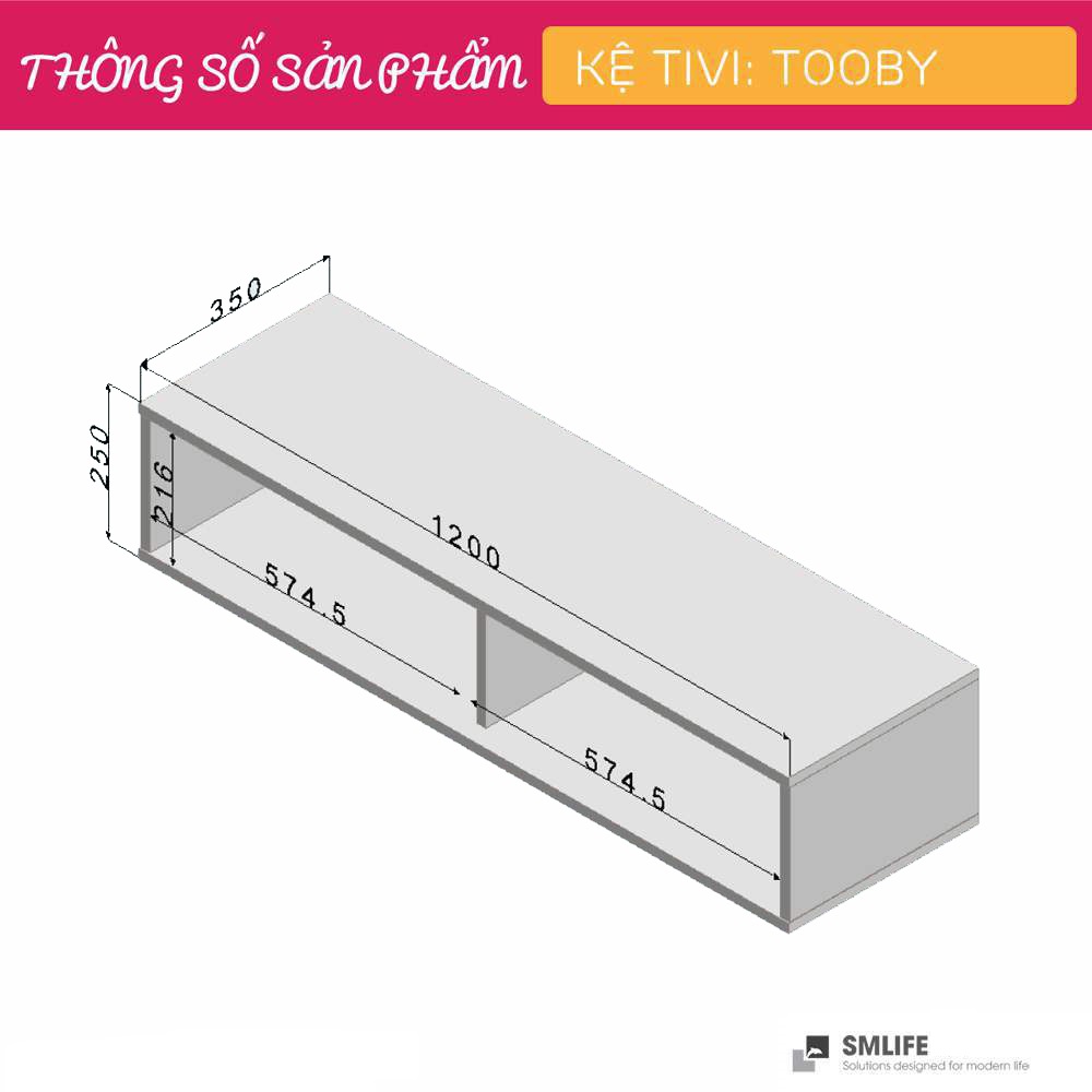 Kệ Tivi gỗ hiện đại SMLIFE Tooby | Gỗ MDF dày 17mm chống ẩm | D120xR35xC25cm