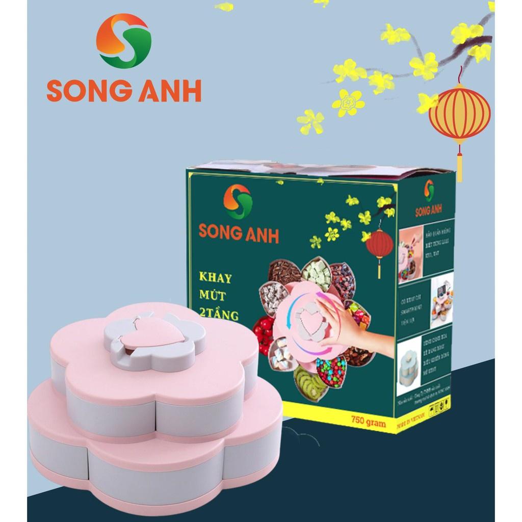 Combo 2 Khay đựng mứt tết 2 tầng 10 cánh xoay 360 độ trưng bày bánh kẹo tết 2021