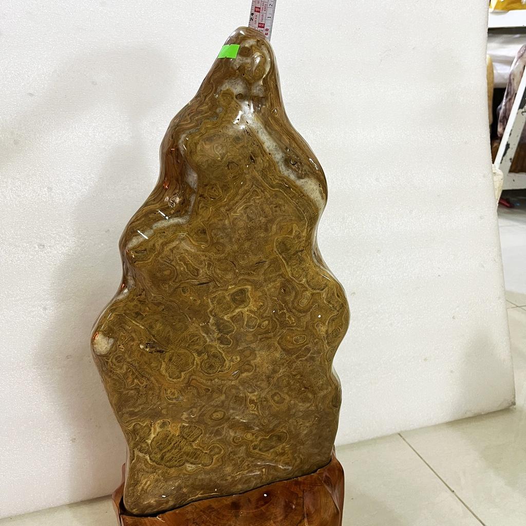 Cây đá phong thủy MÀU VÀNG VÂN GỖ cao 59 nặng 22 kg ( cung Phú Quý) cho mệnh KIM VÀ THỔ