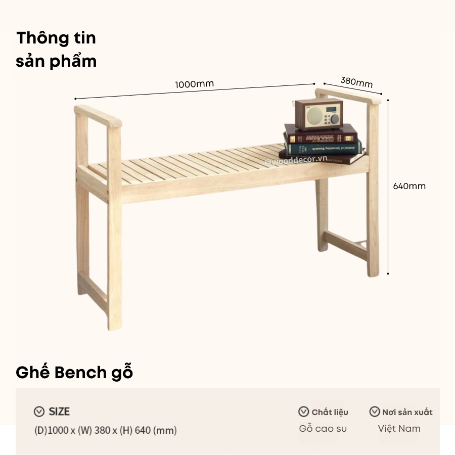 Ghế băng gỗ BENCH CHAIR phong cách Hàn Quốc