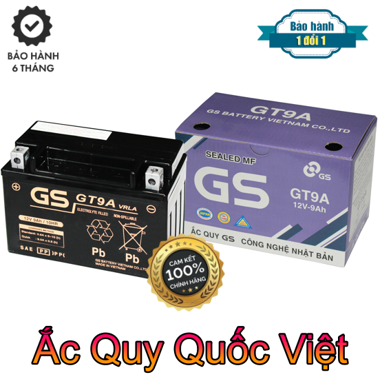 Bình ắc quy GS GT9A (12V-9AH) cho xe tay ga: Spacy, Attila, Shark, Excel, Joyride, Enjoy, Vespa, Fly - Chính hãng 100% - Bảo hành 6 tháng