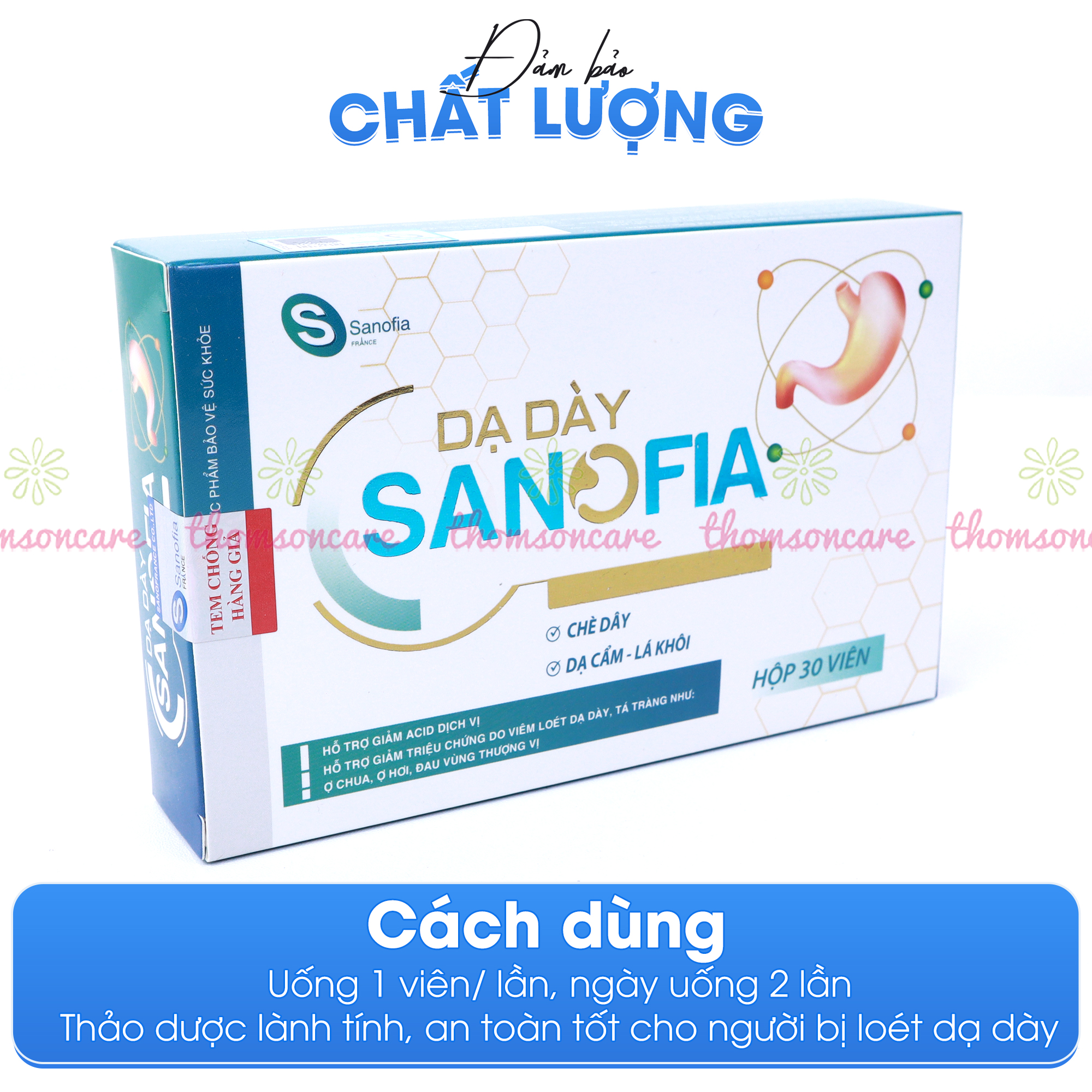 Viên uống giảm đau dạ dày Sanofia - giảm acid dịch vị, trào ngược, ợ hơi, ợ chua, đau thượng vị từ cây chè dây- Hộp 30 viên - Thomsoncare
