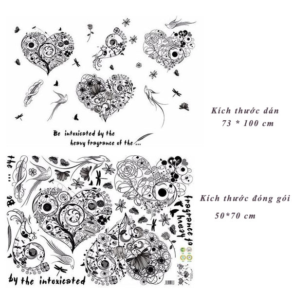 Decal dán tường Heart Art Black XL7238