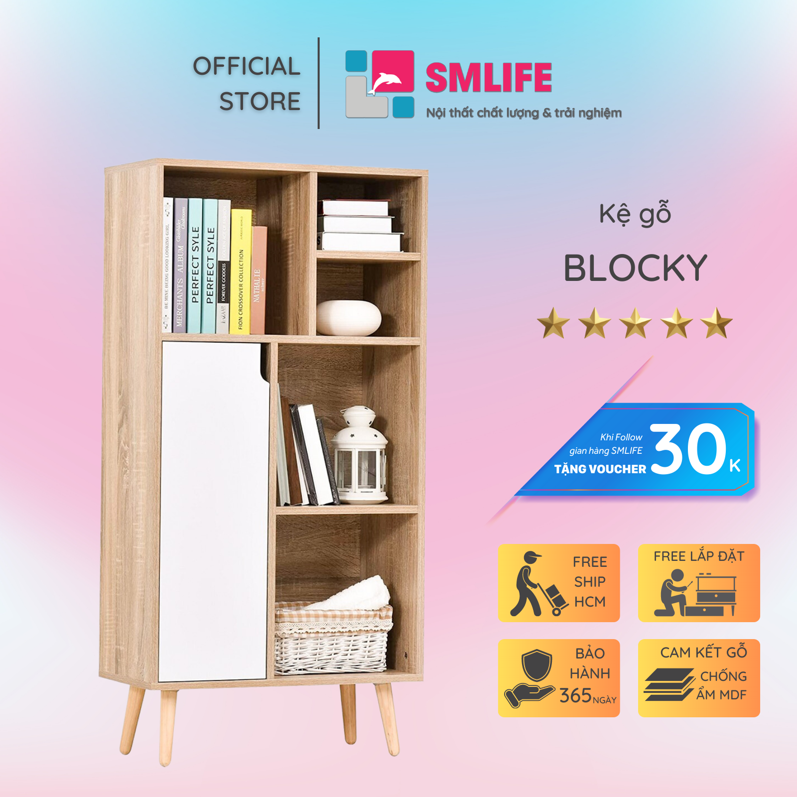Giá sách gỗ công nghiệp thiết kế đẹp hiện đại SMLIFE Blocky