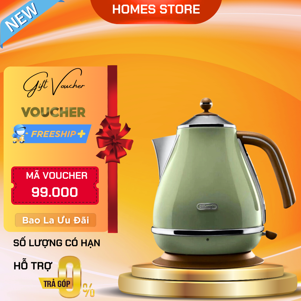 Ấm Siêu Tốc Delonghi KBOV 2001 Cổ Điển Sang Trọng - Nhập Khẩu Đức 1.7L Đun Siêu Nhanh Công Suất 2000 W - Hàng Nhập Khẩu