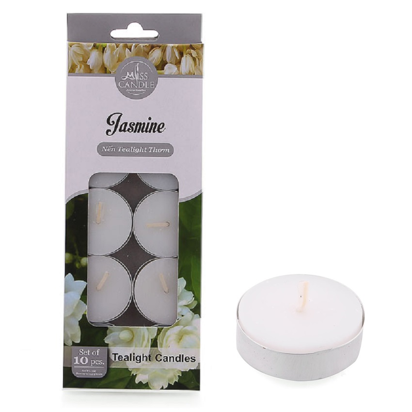 Hộp 10 Nến Thơm Hương Hoa Nhài Miss Candle FtraMart NQM0147 (Trắng)