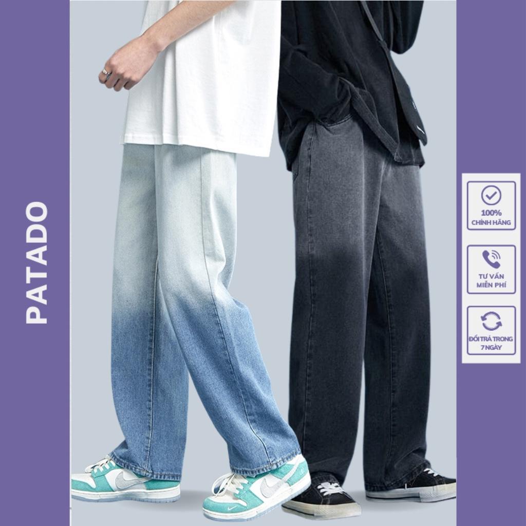 Quần jean xám nam PATADO dáng baggy ống suông rộng mã ST01 vải jeans bò cao cấp