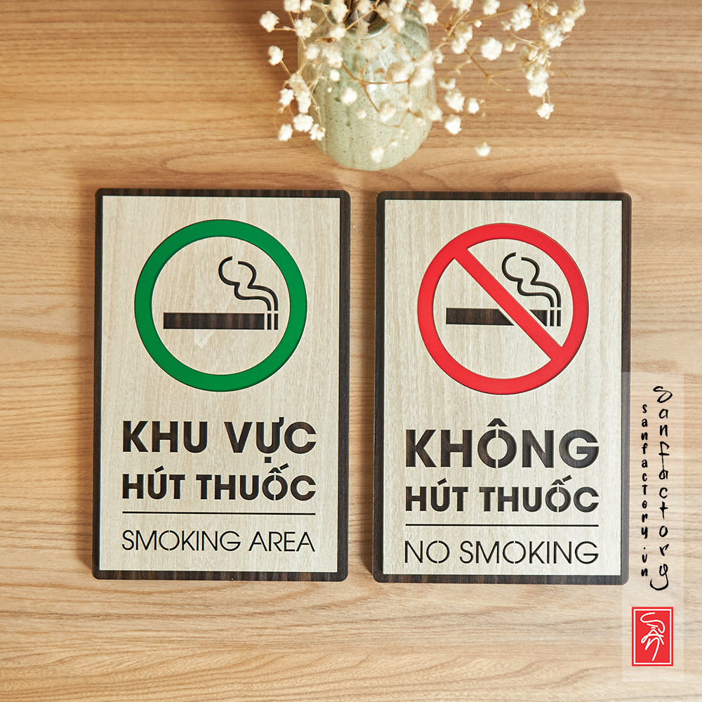 Bảng cấm hút thuốc - No Smoking, khu vực hút thuốc - Smoking Area (Có keo dán tường, biển đứng - biển ngang)