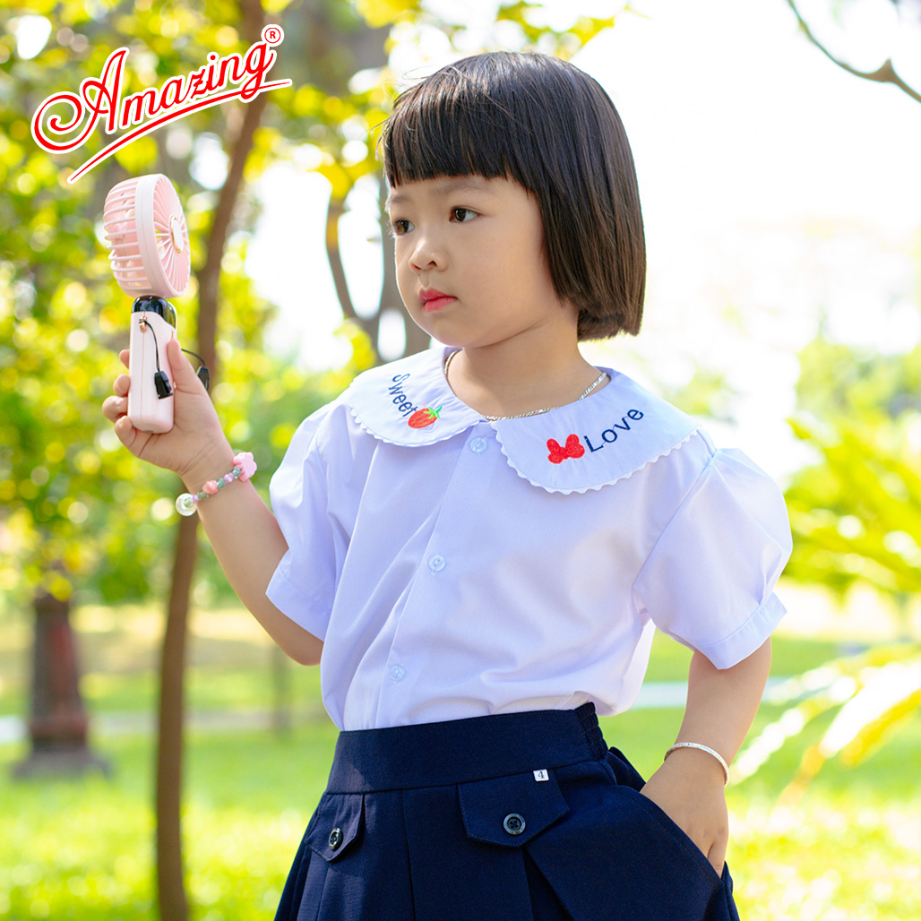 Áo cổ sen bigsize cho bé gái cấp 1 đi học, tay phồng, nhiều mẫu thêu cổ dễ thương, vải kate silk thấm hút mồ hôi