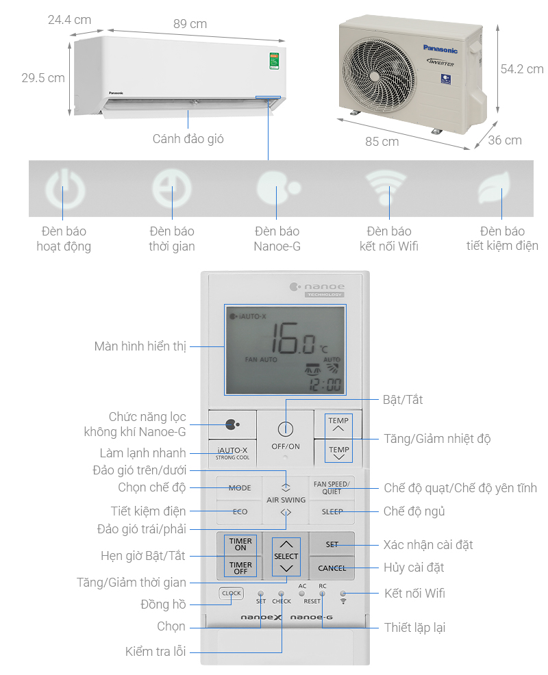 Máy lạnh Panasonic Inverter 1 HP CU/CS-U9BKH-8 / 1.5 HP CU/CS-U12BKH-8 - Mẫu mới 2025 - Hàng Chính Hãng, Mới 100