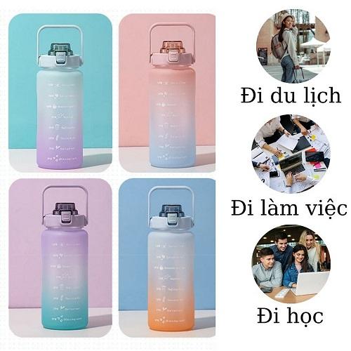 Bình Đựng Nước 2 Lít Cho Người Tập Thể Thao, Gym, Văn Phòng Tặng Kèm Sticker Siêu Dễ Thương