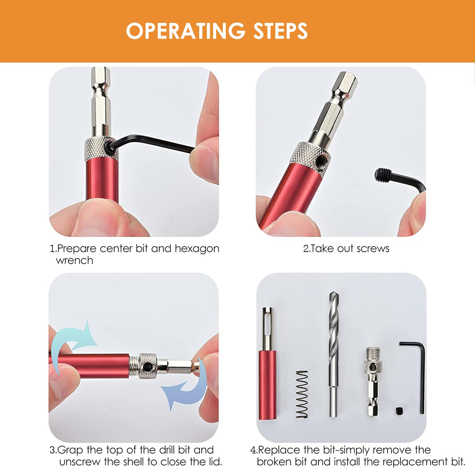 17PCs Self Centering Drill Bit Set Hex Shank Self Center Hinge Drill Bits Tool for Woodworking