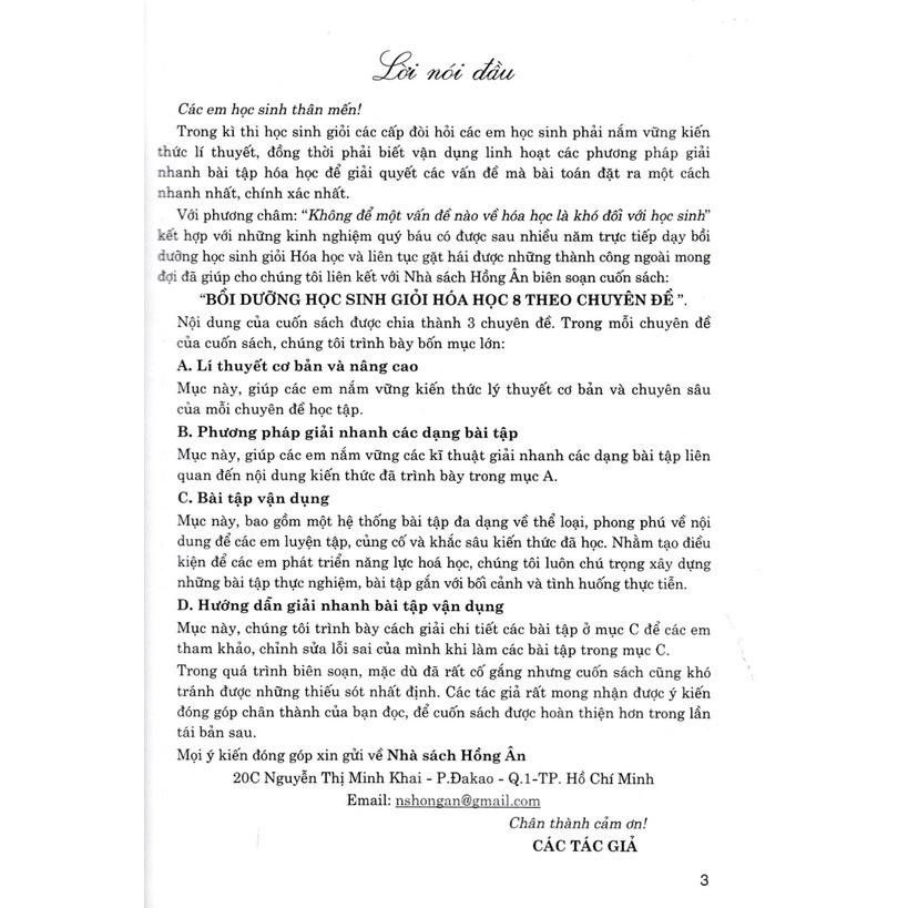 Sách - Bồi Dưỡng Học Sinh Giỏi Hóa Học 8 Theo Chuyên Đề (Dùng Chung Cho Các Bộ SGK Hiện Hành) - HA