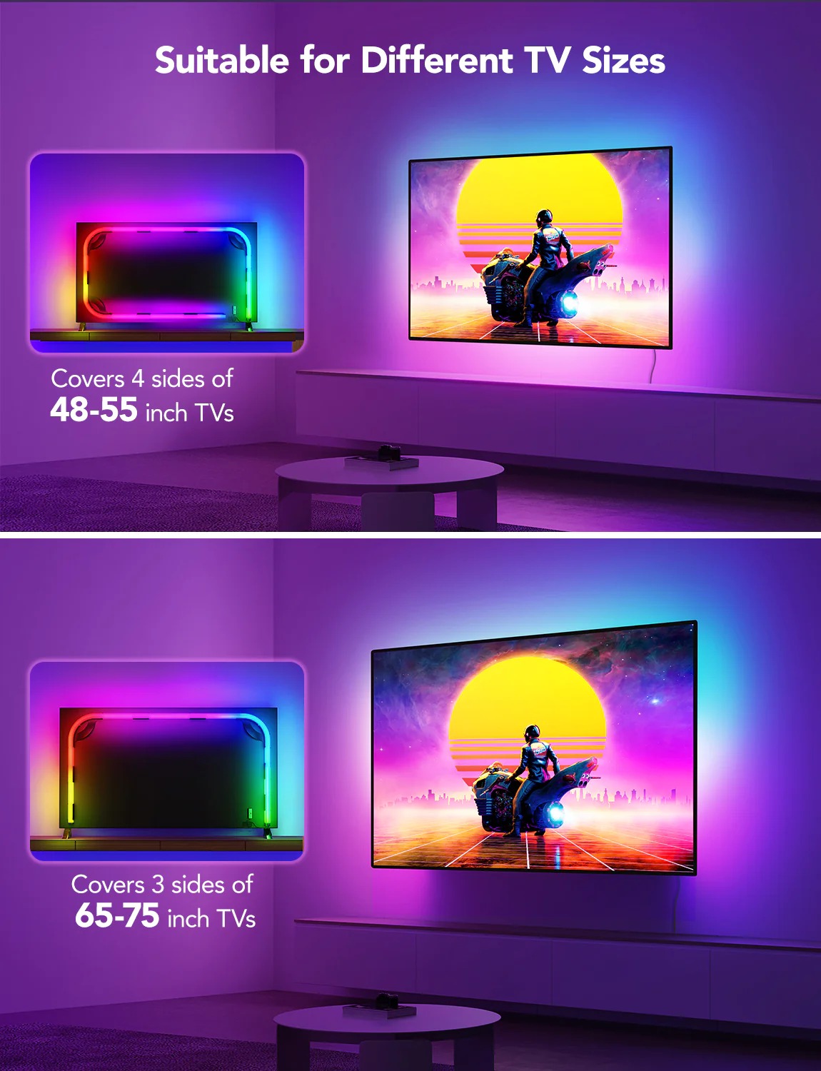 Dây đèn LED RGB Govee RGBIC Neon TV Backlight H61B2 | Công nghệ ánh sáng RGBIC 16 triệu màu | Đèn nền hiện đại cho TV