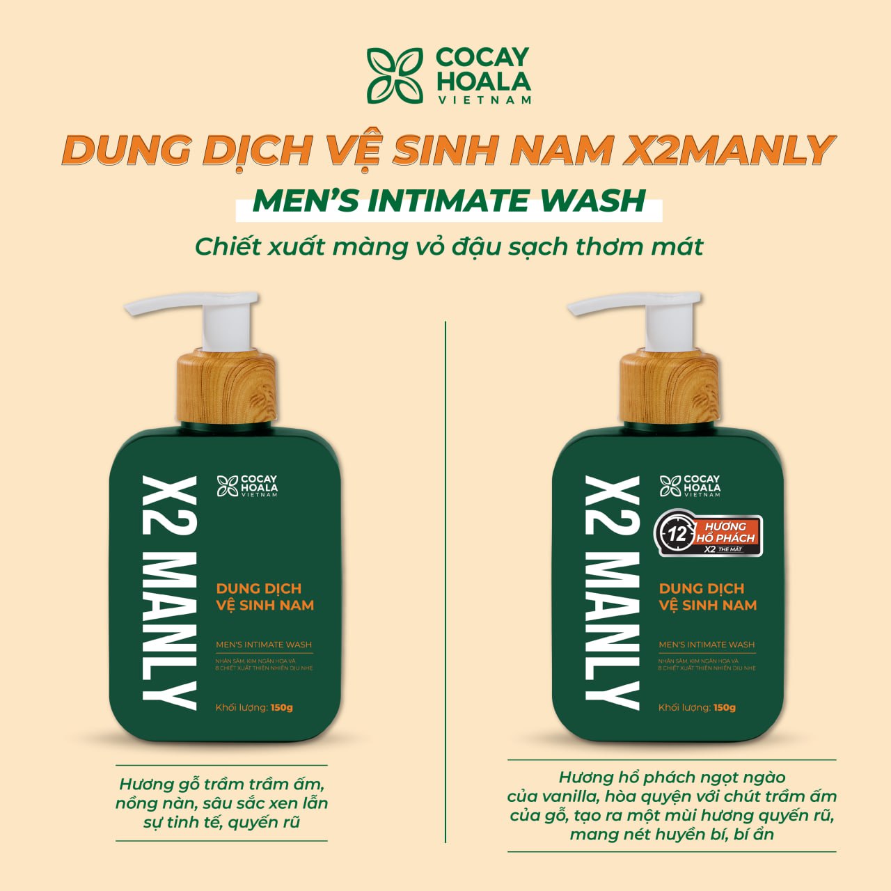 Dung Dịch Vệ Sinh Nam X2 Manly Cỏ Cây Hoa Lá - Làm Sạch Tức Thì - Mùi Hương Nam Tính - 150g