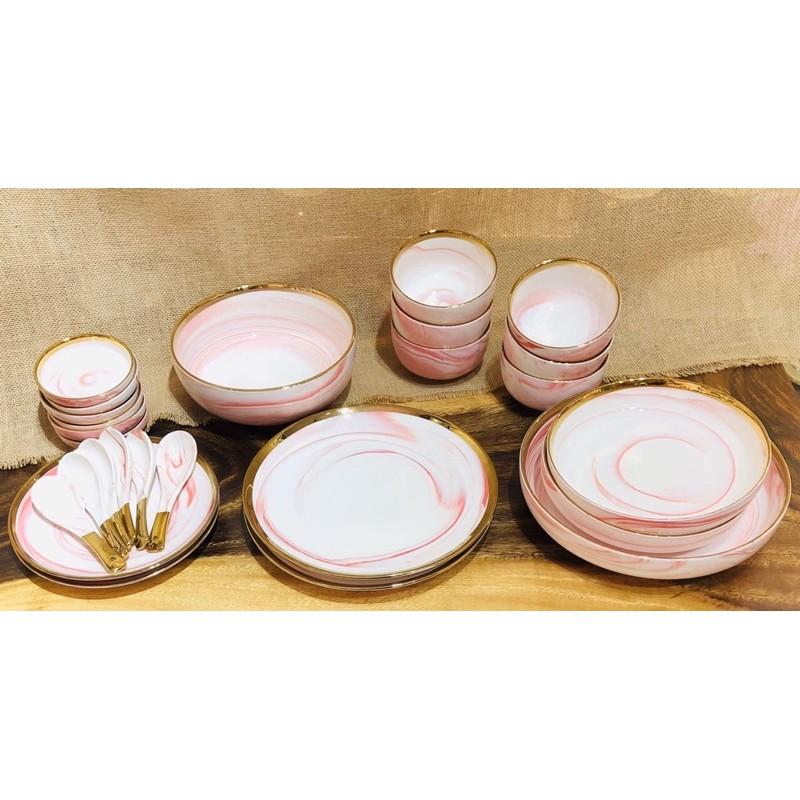 BỘ BÁT ĐĨA VIỀN VÀNG 26 món