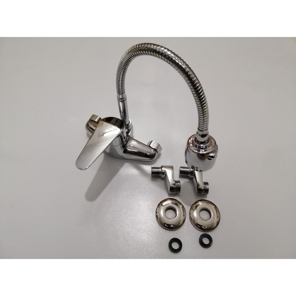 Vòi rửa bát nóng lạnh chân tường cần mềm Lukas
