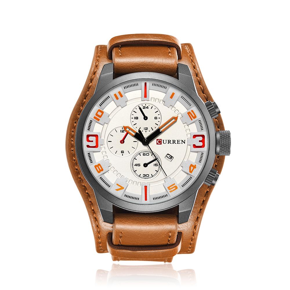 Đồng hồ Curren Men Sport Quartz thời trang Mặt số lớn Dây da