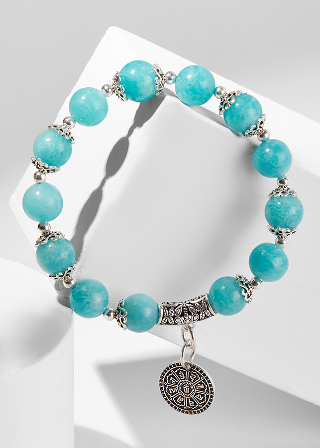 Vòng tay đá amazonite phối phụ kiện tròn bạc Ngọc Quý Gemstones