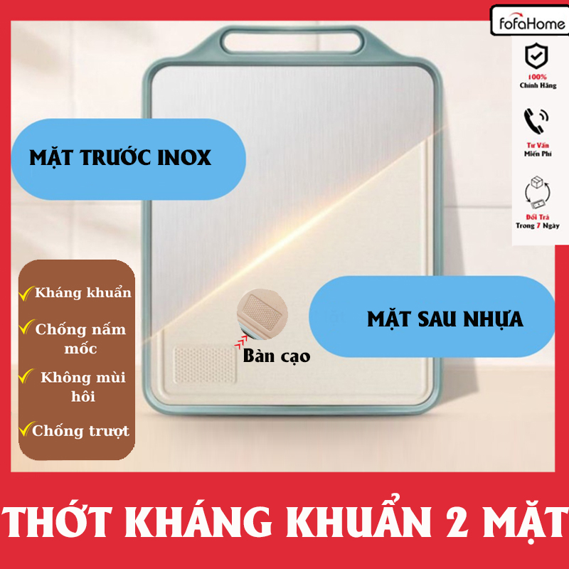 Thớt Kháng Khuẩn 2 Mặt Kích Thước 40x30cm Mặt Trước Inox 304, Mặt Sau Nhựa PP Kháng Khuẩn, Chống Tràn, Chống Ẩm Mốc, Không Han Gỉ, Rã Đông Nhanh