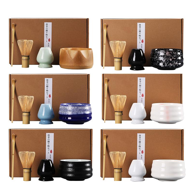 4 Cái/bộ Truyền Thống Matcha Giftset Nhật Bản Bộ Trà Gốm SỨ Matcha Bát Đánh Giá Đỡ Trà Tre Đánh Thìa Nhà Phòng Trà dụng Cụ