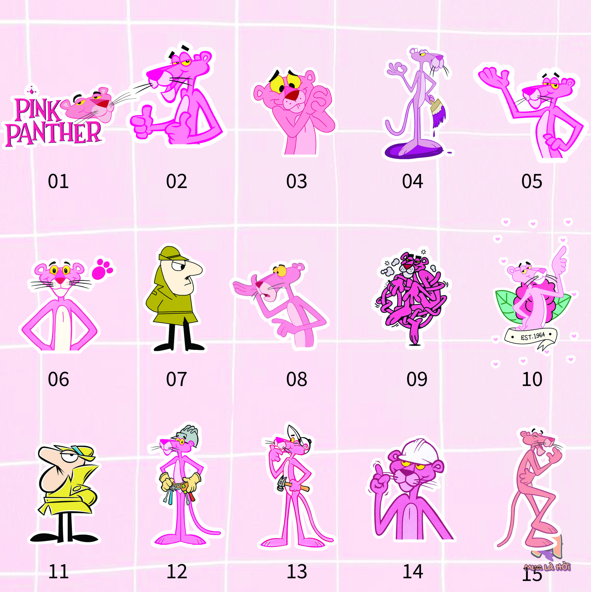 Miếng dán Stickers chủ đề Điệp vụ Báo Hồng (Pink Panther)